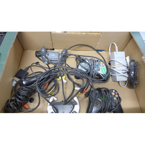 2212 - Box of assorted XBox, XBox 360 and Nintendo Wii games and accessories