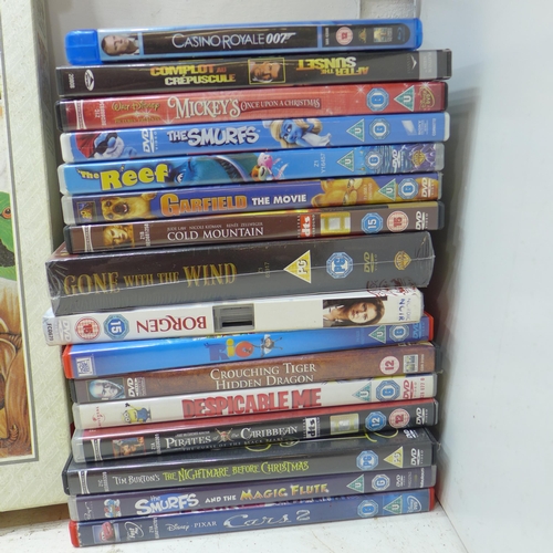 2226 - Kids DVD job lot, two jigsaw puzzles (nature/wildlife) plus vintage Parker Bros boardgame