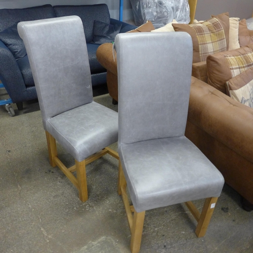 1477 - Pair of grey Cerato leather rollback dining chairs