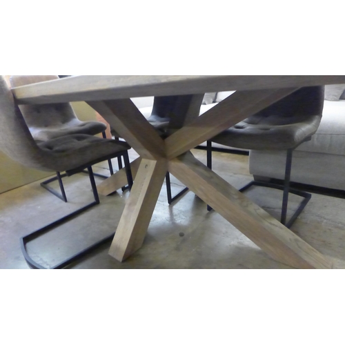 1492 - Barkington oval oak dining table and six dark tan upholstered chairs