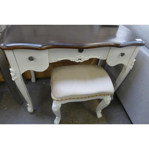 1539 - A white dressing table with contrasting top and upholstered stool