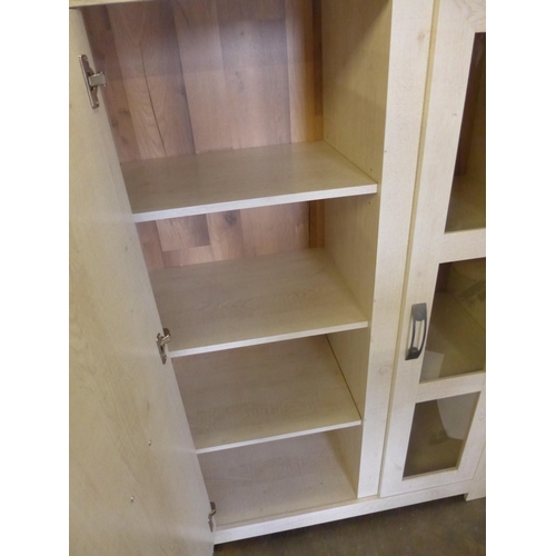 1590 - Oak effect two door part glazed cabinet