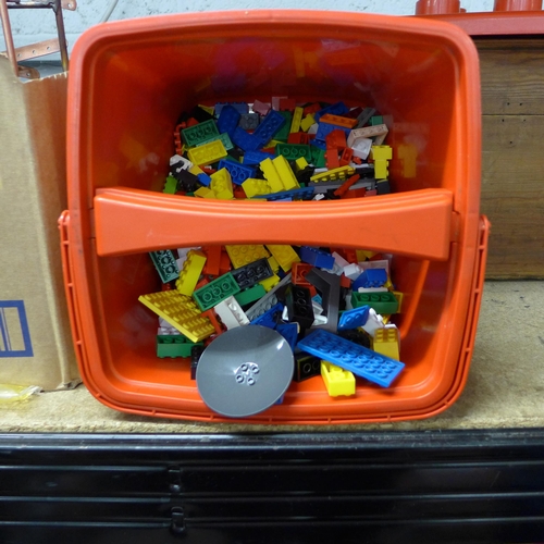 2199 - Red Lego tub containing megabloks and Lego