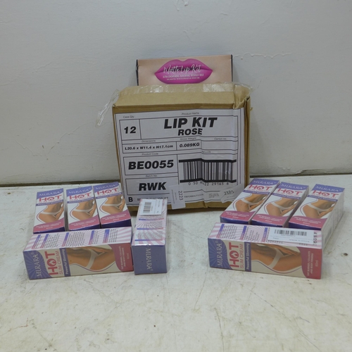 2223 - Eight packs of Murara Hot slimming cream plus twelve Evangelist lip gloss kits in Rose (sealed)