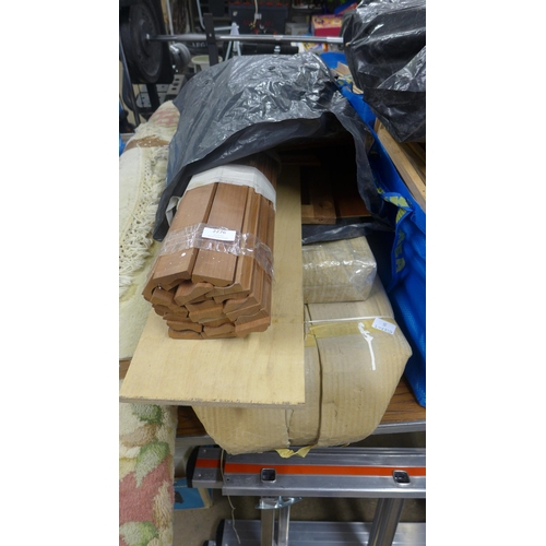 2276 - Two boxes and a bag of hardwood frames with a bundle of slats