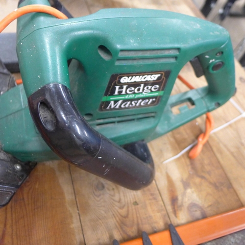 2346 - Tesco hedgetrimmer, Flymo long-reach hedgetrimmer and Qualcast hedgetrimmer