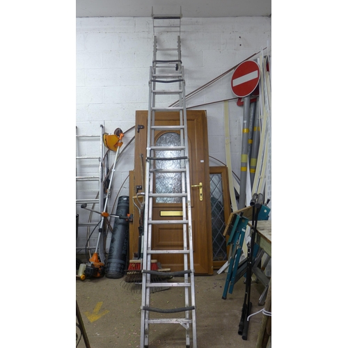 2353 - A 13 rung double aluminium roof runner ladder