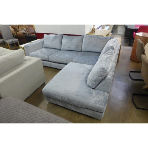 1484 - Steel blue velvet corner sofa