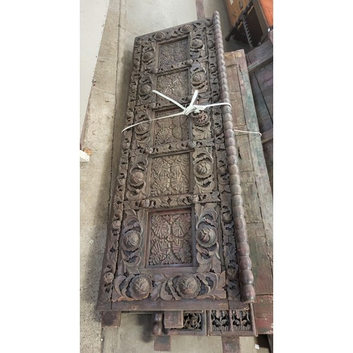 230 - Five Indian carved hardwood panels, including a pair of doors, 181 x 59cms, a pair of panels, 181 x ... 