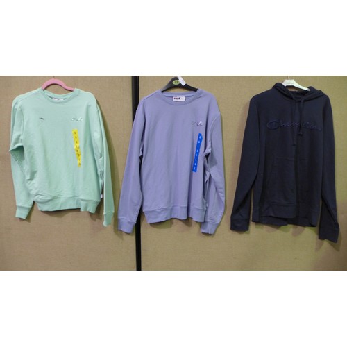 3115 - Three Women's jumpers including 2 Fila sweaters, sizes S & L and a Champion hoodie size M * this lot... 