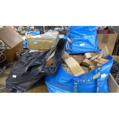 2167 - Three bags of assorted hardwood with quantity of veneered and edged chipboard