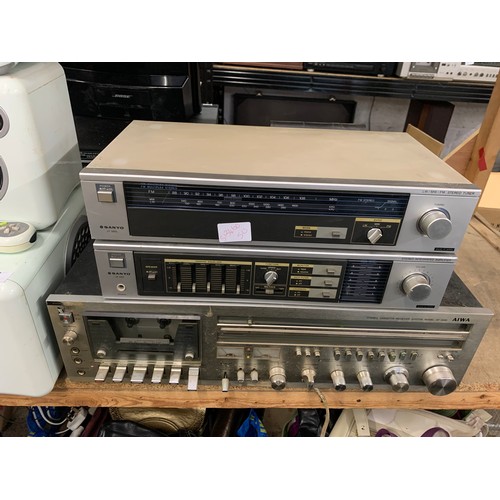 2279 - Two Sanyo vintage separates, Stereo tuner JT300L and JA 300 integrated amplifier plus Aiwa chrome st... 