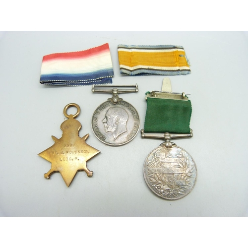 1001 - An un-named Victorian Long Service in the Volunteer Force medal and a pair of WWI medals to 3318 J. ... 