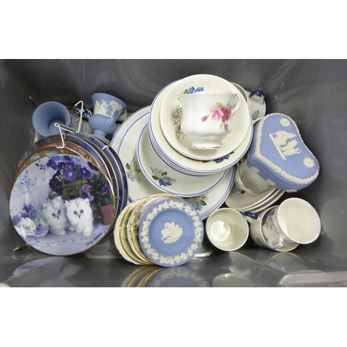 1050 - Eight collectors plates including Unicorn, other decorative china, Wedgwood Jasperware, Paragon, etc... 