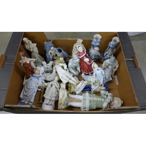 1060 - A collection of British and continental figures including several bisque figures, French porcelain, ... 