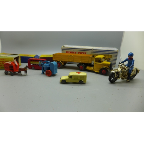 620 - Six vintage Dinky and Matchbox model vehicles; Dinky 921 articulated lorry, four Matchbox Series and... 