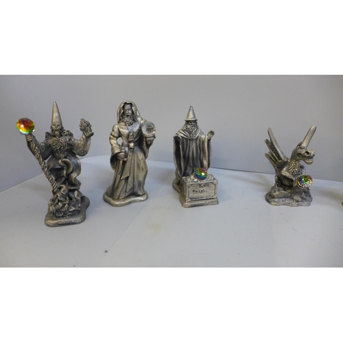 750 - Ten Tudor Mint pewter Myth and Magic figures