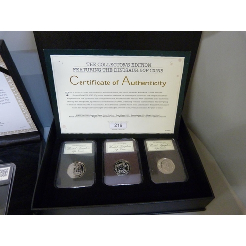 838 - Four commemorative coin sets, First and Last Circulation Round £1 Date Stamp set, a 180th Anniversar... 