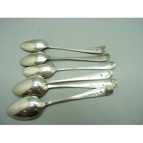 859 - A set of six George III spoons, circa 1790, 75g