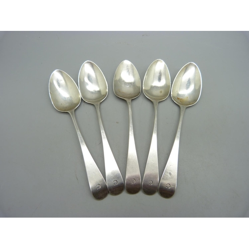 861 - A set of five silver spoons, W. Bateman, London 1780, 53g