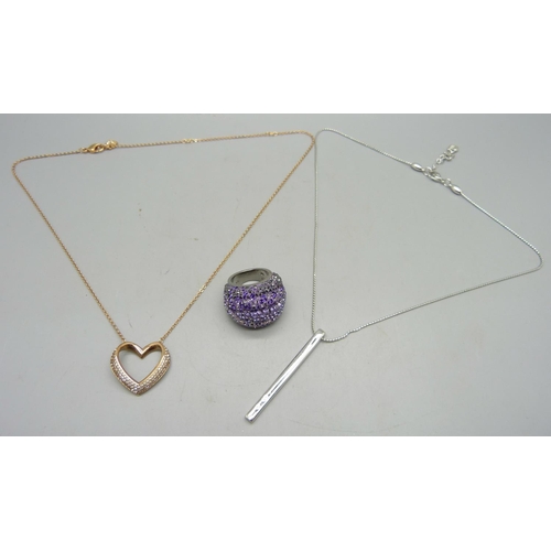 866 - Two Swarovski crystal necklaces and a ring