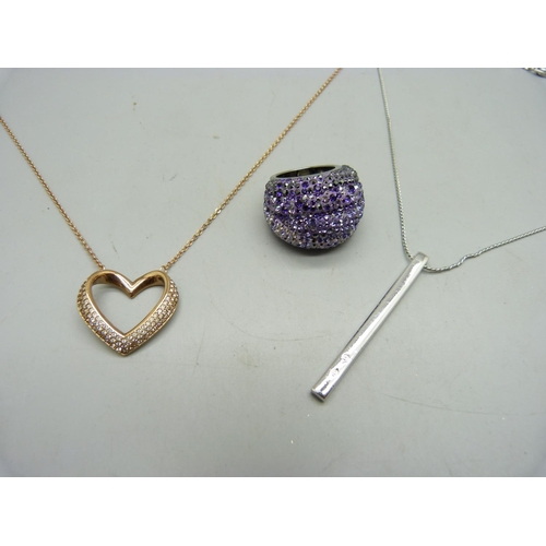 866 - Two Swarovski crystal necklaces and a ring