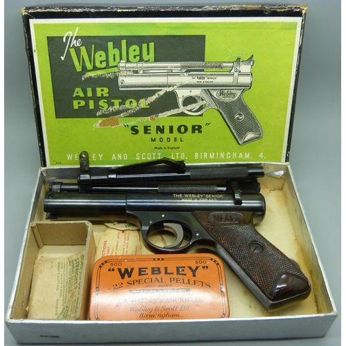 913 - The Webley 'Senior' model target shooting air pistol, .22, with spare barrel and soft case