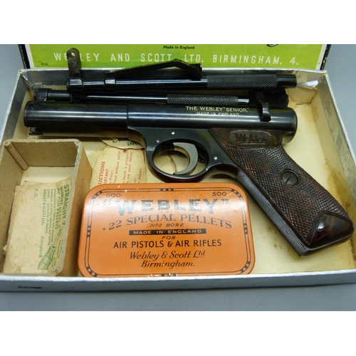 913 - The Webley 'Senior' model target shooting air pistol, .22, with spare barrel and soft case