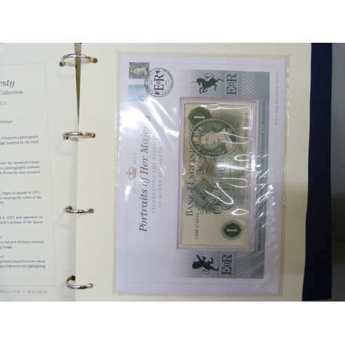 915 - An album of bank notes and coin covers, including six £5 coins and 50p coin packs