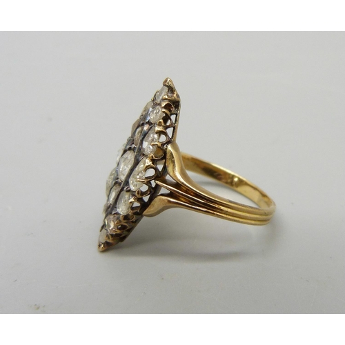 923 - A 19th Century 18ct gold, old rose cut diamond ring, 3.9g, M