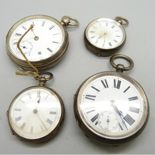 994 - Two silver pocket watches and two silver fob watches