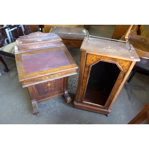 195 - A Victorian inlaid walnut Davenport and a music cabinet