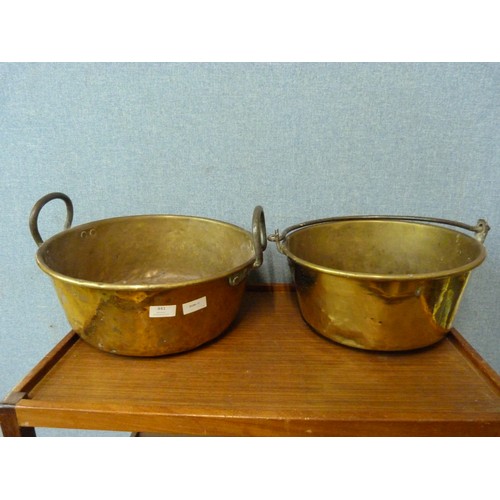 441 - Two Victorian brass jam pans