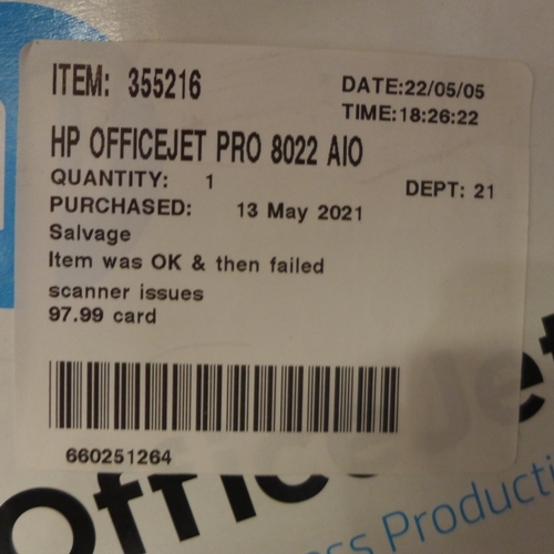 3152 - HP Officejet Pro 8022 AIO Printer, original RRP £97.99 + VAT  (255-107)   * This lot is subject to v... 