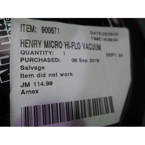 3247 - Henry Micro Hi-Flo Vacuum Cleaner (model no.:- 900671/HVR200M), original RRP £129.99 + VAT  (255-143... 