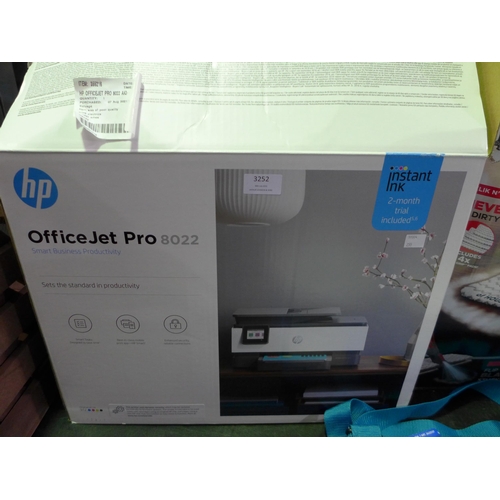 3252 - HP Officejet Pro 8022 AIO Printer, original RRP £97.99 + VAT  (255-135)   * This lot is subject to v... 