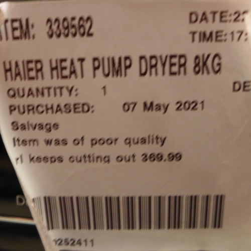 3303 - Haier Heat Pump Dryer (model no.:- HD80-A636) (8kg), original RRP £439.99 + VAT  (255-225)   * This ... 