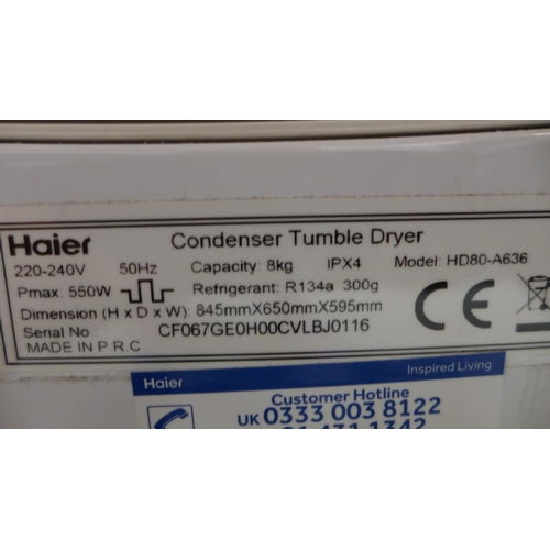 3303 - Haier Heat Pump Dryer (model no.:- HD80-A636) (8kg), original RRP £439.99 + VAT  (255-225)   * This ... 