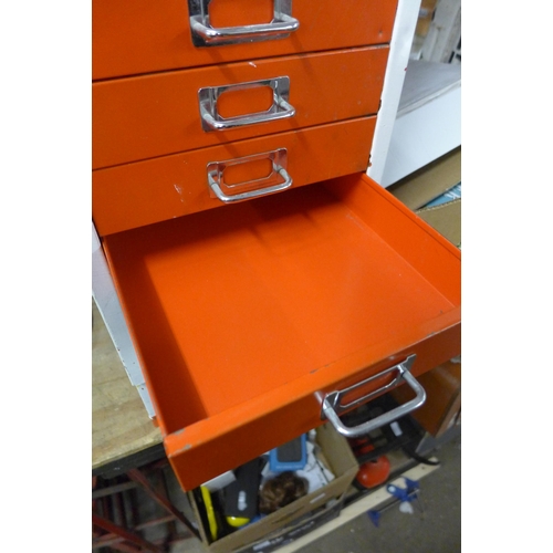 2079 - Red and white Bisley 10 drawer filing cabinet