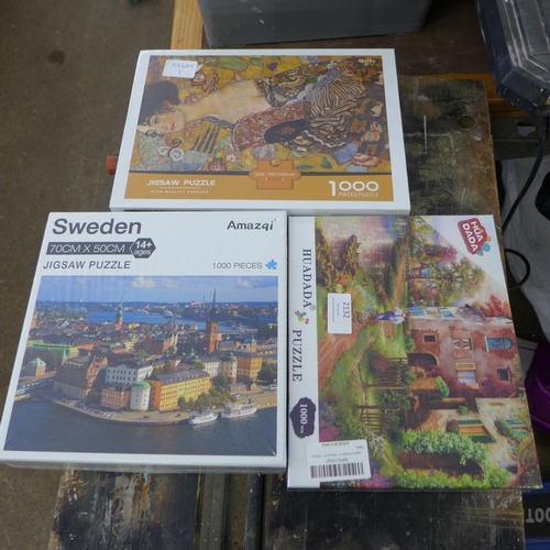 2132 - Three 1000 piece jigsaws - Art Nouveau French Lady, Stockholm Coastal Scene, Dream House (sealed)