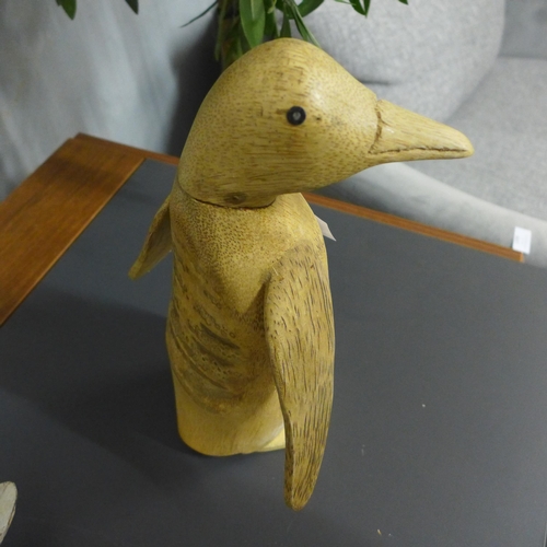 1396 - A hand carved wooden penguin, H 33cms (ACC03013)   #