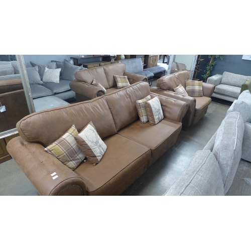 1405 - A County brown four seater sofa, two seater sofa and love seat