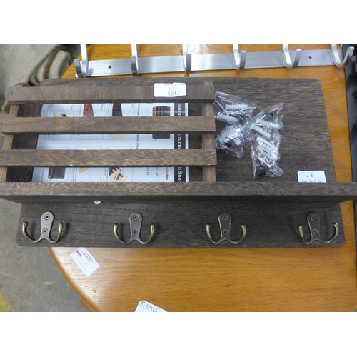 2185 - Three assorted hall shelves with coat hooks