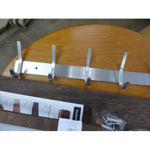 2185 - Three assorted hall shelves with coat hooks