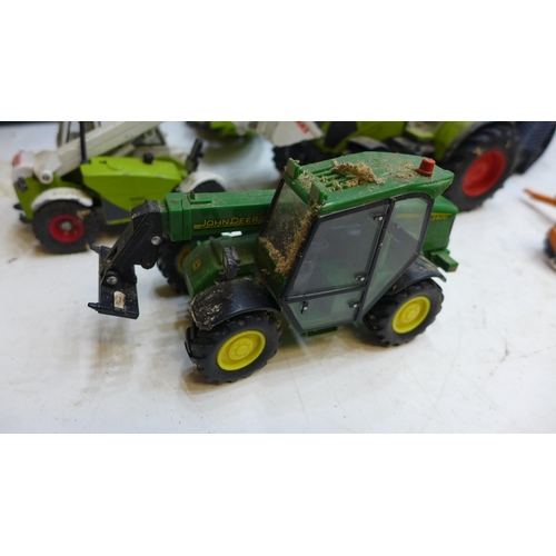 2246 - Approx 60 mixed farmyard toys: tractors, trailers, accessories, many die cast items