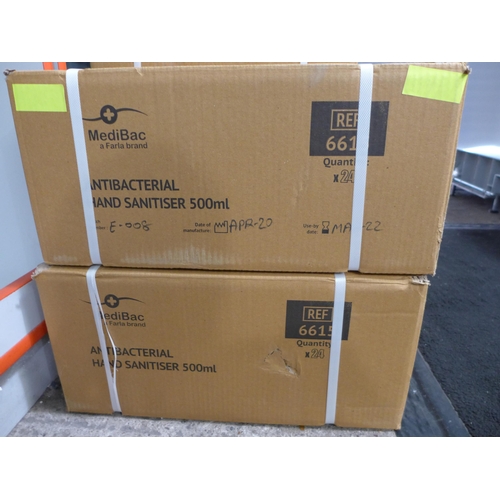 3247 - 2 Boxes (of 24) Medi-bac Antibacterial 500ml bottles of hand sanitizer (Expiry March 2022)