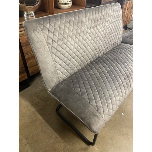 1407 - A Creed grey velvet diamond stitching with black metal legs high back bench