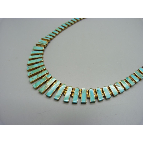 1027 - A silver and turquoise necklace, 62.7g, marked made in Chile