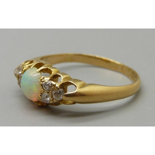 1029 - An 18ct gold, opal and diamond ring, London 1903, 3.2g, O