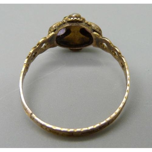 1041 - A Victorian 15ct gold, multi-gem set ring, Birmingham 1867, 1.3g, Q, with a vintage box